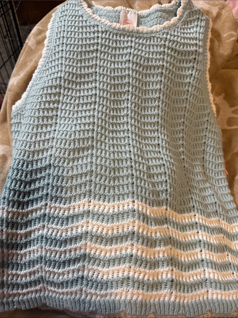 Light Blue Striped Crochet Knit girls Sweater Vest - Unbranded